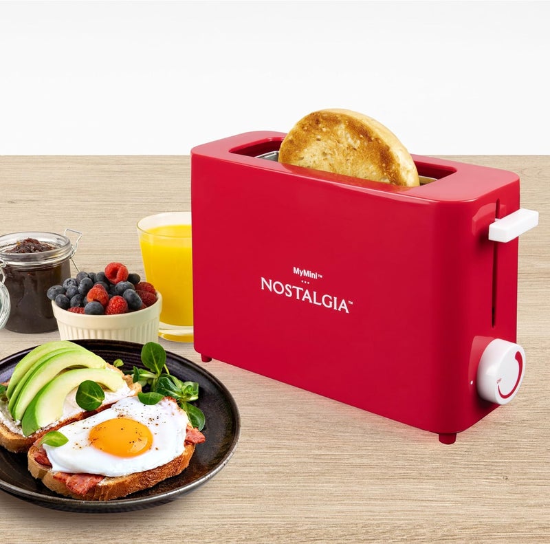 Nostalgia MyMini Single Slice Toaster | 1.25" Wide Slot, Portion Control, Compact Design, Adjustable Temperature, Cancel, Defrost, and Bagel Button | Removable Crumb Tray | Red - Image 3